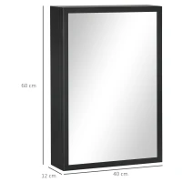 Kleankin Armário com Espelho de Casa de Banho Armário de Parede com 1 Porta e 2 Prateleiras em Aço 40x12x60 cm Preto(m-3)