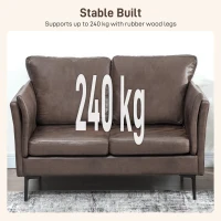 HOMCOM Canapé 2 Places en Cuir Respirant avec Rembourrage Épais et Pieds en Métal, 137x72x88 cm, Marron Foncé(m-4)