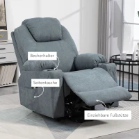 HOMCOM Fotoliu pentru Masaj cu Ridicare pentru Persoane În Vârstă, 8 Puncte de Masaj, Pungi Laterale, Telecomandă, 90L x 101B x 107 cm, Gri(m-5)