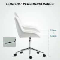 HOMCOM Fauteuil de bureau sans accoudoirs, chaise de bureau avec hauteur réglable, 52x58x80-90cm, blanc(m-6)