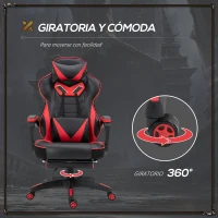 Vinsetto Cadeira de escritorio gaming ergonômica Altura Ajustável reclinável com apoio para pés Vermelho e Preto(m-6)