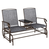 Outsunny Metaal tuinbank schommelstoel tuinstoel 2-zits met tafel schommel bruin
