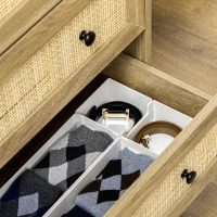 HOMCOM Comoda cu 3 Sertare Comoda de Lemn cu Frontale din Ratan Stil Cannage pentru Dormitor 80x35x76 cm Natural(m-5)