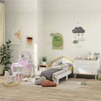 HOMCOM Cama Infantil Estrutura de Berço com Cabeceira em Forma de Casa e Estrado de Ripas Incluído 90x190 cm Pinho Maciço Branco(m-5)