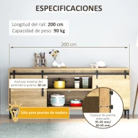 HOMCOM Herrajes Puertas Correderas 183 cm para Puerta Corredera Doble de Madera Ancho 45 cm Mueble de TV Armario Negro(m-4)