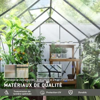 Outsunny Serre de jardin en polycarbonate 4,8 m²avec fondation, lucarne réglable, porte coulissante 1,9x2,53x1,99m transparent(m-4)