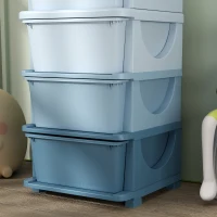 HOMCOM Cutii de depozitare pentru copii, 4 sertare, margini rotunjite, design ridicat, plastic, albastru(m-4)