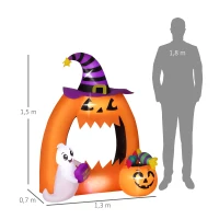Outsunny Arco de Abóbora Insuflável de Halloween 150 cm com Fantasma Fofo Decoração Insuflável de Halloween com LEDs(m-3)