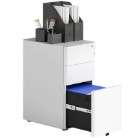 Vinsetto Aktenschrank aus Metall, Büroschrank, 3 Schubladen, rollbar, Weiß(m-10)