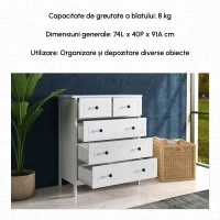 HOMCOM Comoda cu 5 Sertare cu Manere, Alb(m-6)