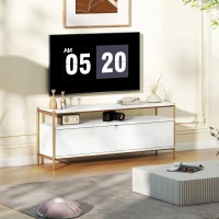 HOMCOM Móvel TV Móvel Televisão Até 55 Polegadas com 2 Portas Basculantes e Prateleira Aberta 124x35x50cm Branco(m-4)