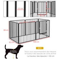 Pawhut Parque Cercado Modular para Cães com 1 Porta 6 Painéis Modulares Interno Externo 80 cm Altura Aço Preto(m-3)