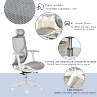 Vinsetto Cadeira de Escritório Giratória com Altura Ajustável Apoio para os Braços Apoio para a Cabeça e Suporte Lombar Reguláveis Encosto Alto 67x65x120-128cm Cinza(m-7)