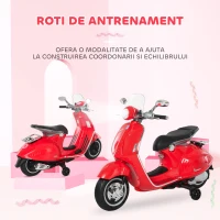HOMCOM Motocicletă Electrică pentru Copii 3+ Ani, Motocicletă Jucărie din PP și Oțel cu 2 Roți Suplimentare, 108x49x75 cm, Roșie(m-7)