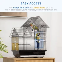 PawHut Metal Bird Cage for Finch, Canary w/ Food Containers, Swing Ring, Tray, Handle, 39 x 33 x 47cm(m-6)