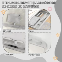 ZONEKIZ Pupitre Infantil Ajustable con 1 Cajón 1 Estante para Libros y Ángulo de Mesa Ajustable 80x49,5x82-104 cm Gris y Blanco(m-5)