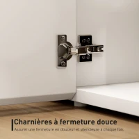 HOMCOM Meuble TV, banc TV avec 4 portes à fermeture amortie, étagère réglable et passe-câbles, 135 x 38 x 45 cm, blanc(m-5)