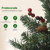 HOMCOM Árbol de Navidad Artificial Estrecho 230 cm con Luces LED 7 Modos de Iluminación 761 Ramas Piñas Bayas y Soporte Verde(m-6)