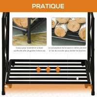 Outsunny Range-bûches porte buche de cheminée pieds surélevés pour intérieur et extérieur, cadre en métal, 39,5x31,5x39,5cm, noir(m-5)