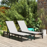 Outsunny Folding Sun Lounger Set of 2, 5-Position Adjustable Reclining Garden Loungers, Garden Chaise Lounge Sunbed Recliner Chairs with Steel Frame for Beach, Porch, Patio, Camping, Light Grey(m-8)