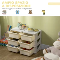 HOMCOM Cassettiera 6 Cassetti per Bambini 3-6 Anni con Bordi Arrotondati, in PP Bianco Crema, 75x37x56.5 cm(m-4)