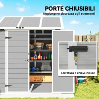 Outsunny Casetta da Giardino in Resina con Pavimento, 2 Porte con Blocco, Finestra, 1.8x1.8m, Grigio(m-8)