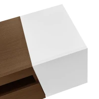 Meuble TV avec aspect bois, 2 compartiments ouverts, étagères latérales, 180x36x43 cm, Blanc+Couleur naturelle(m-11)