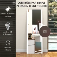 HOMCOM Miroir rectangulaire sur pied intégral pleine longueur avec éclairage LED à poser ou mural 150 x 50 cm blanc(m-4)