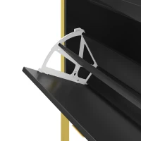 Armoire à chaussures avec 2 portes rabattables et étagères à chaussures à double couche, 1 tiroir, poignées et pieds dorés, 65x25x120,5 cm, Noir+Or(m-9)