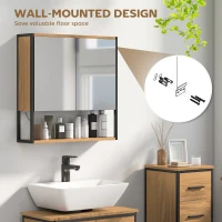 HOMCOM Bathroom Mirror Cabinet with Soft-Close Doors and Adjustable Shelf - Natural Wood Finish(m-8)