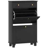 HOMCOM Schmaler Eingangsschuhenschrank mit schwingbaren Türen und verstellbarem Regal, 60 x 23,5 x 98,5 cm, Schwarz