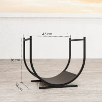 Outsunny Soporte para leña de chimenea curvado y robusto para interior y exterior, marco de metal, 43 x 33 x 38 cm, negro(m-3)