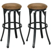 HOMCOM Bar Stools, Set of 2, Microfiber Cloth Breakfast Bar Chairs with Footrest, Vintage Kitchen Stools with Powder-coated Steel Legs for Dining Area and Home Bar, Brown(m-10)