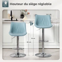 HOMCOM Lot de 2 tabourets de bar, chaises de bar structure en acier hauteur réglable 92-110 cm, dossier repose-pieds bleu foncé(m-7)
