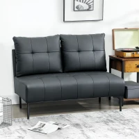 HOMCOM Armlehnenloses Zweisitzer Sofa aus Kunstleder mit Knopfsteppung, 115x73x83 cm, Schwarz(m-2)