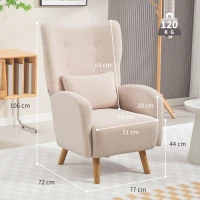 HOMCOM Sillón de acento, Sillón tapizado con tejido de peluche, Cojín de espuma, Sillón de orejas, Beige(m-3)