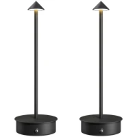HOMCOM Juego de 2 Lámparas de Mesa LED Recargables con USB y Control Táctil y Luz Regulable Ø10x30 cm Negro(m-1)