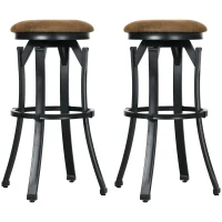 HOMCOM Bar Stools, Set of 2, Microfiber Cloth Breakfast Bar Chairs with Footrest, Vintage Kitchen Stools with Powder-coated Steel Legs for Dining Area and Home Bar, Brown(m-11)