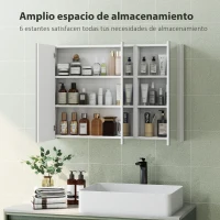 HOMCOM Armario de Baño con Espejo Armario de Pared con 3 Puertas Estantes Ajustables 91,5x11,5x65 cm Blanco(m-4)