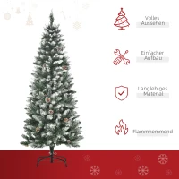 HOMCOM Künstlicher Weihnachtsbaum, 630 Zweige, 37 Zapfen, verschneite Spitzen, feuerfest, 150 cm(m-4)