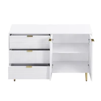 Credenza con ante e ripiani interni, cassetti, maniglie e gambe dorate, 120x38x80,5 cm, Bianco(m-13)