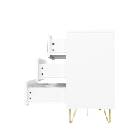 Credenza con 6 cassetti, maniglie e gambe dorate, texture ondulata, 120x40x77 cm, Bianco e Oro(m-12)