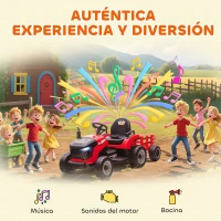 AIYAPLAY Tractor Eléctrico para Niños con Remolque Desmontable Batería 12V Velocidad 3-5 km/h, Control Remoto 2,4G Rojo(m-8)