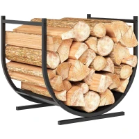 Outsunny Soporte para leña de chimenea curvado y robusto para interior y exterior, marco de metal, 43 x 33 x 38 cm, negro(m-6)