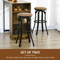 HOMCOM Bar Stools, Set of 2, Microfiber Cloth Breakfast Bar Chairs with Footrest, Vintage Kitchen Stools with Powder-coated Steel Legs for Dining Area and Home Bar, Brown(m-4)