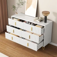 Credenza con 6 cassetti, maniglie e gambe dorate, texture ondulata, 120x40x77 cm, Bianco e Oro(m-6)