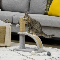 PawHut Katzenkratzbaum, Jutebespannung, hängende Kugel mit Glocke, Kratzbrett, 34L x 24B x 43H cm, Grau(m-7)