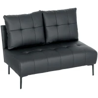 HOMCOM Armlehnenloses Zweisitzer Sofa aus Kunstleder mit Knopfsteppung, 115x73x83 cm, Schwarz(m-1)