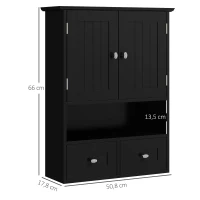 kleankin Armadio da Bagno da Parete con 2 Ante e 2 Cassetti 50,8x17,8x66 cm Nero(m-3)