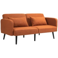 HOMCOM Canapea Pat cu Brațe și Spătar Reglabile și 2 Pernițe, Canapea 3 Locuri, 170x83x80 cm, Maro(m-1)